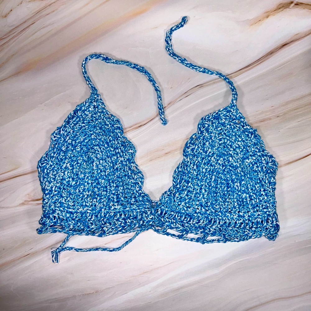 Handmade Blue and White Crochet Bralette